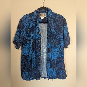 KALAHEO Blue Leaf Aloha Shirt Size M